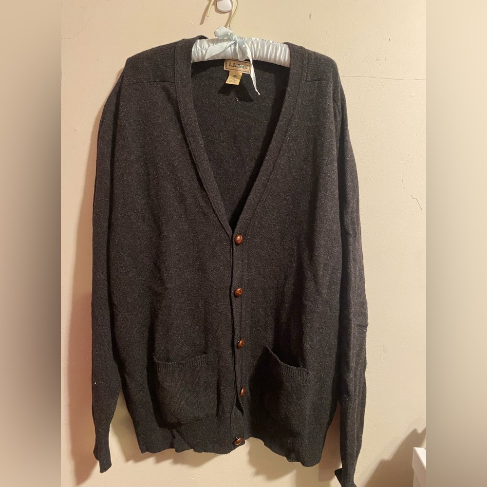 LL Bean mens gray cotton v-neck cardigan XL-Tall fisherman grandpacore